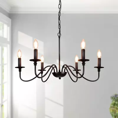 Black Candle Chandelier 6-Light Rustic Industrial Pendant Ceiling Light For Din • $101.99