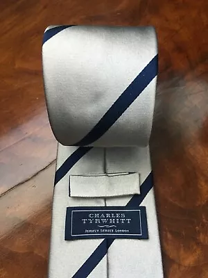 CHARLES TYRWHITT London Men's Silver Blue Stripe Silk Tie Hand Made Italy • $34