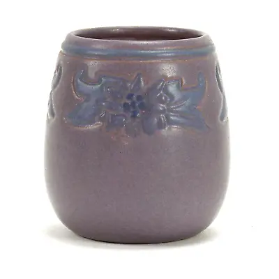 Marblehead Pottery Floral Decorated Vase Arts & Crafts Matte Purple & Blue • $1995