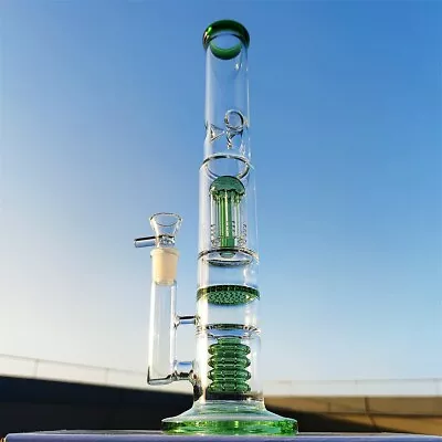 $39.99 • Buy 16 Inch Green Glass Bong 3 Layers Jelly Fish Tire  Filter Water Pipes 18MM Bowl