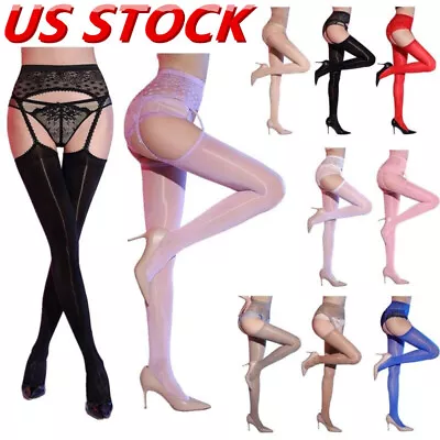 US Womens Suspender Stockings Hollow Out Pantyhose Stretchy High Waist Hosiery • $3.67