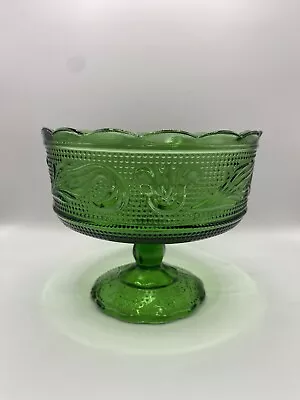 Vintage Green Glass Pedestal Compote Candy Dish  Mid Century EO Brody Co • $18