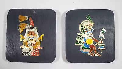 Two Vintage Mayan Enamel And Wood Hanging Plaques Folk Art November And March • $23.96