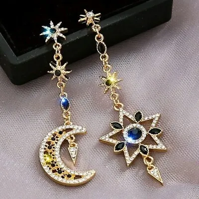 Cosmic MOON And STARS Gold RHINESTONE Zodiac Betsey Johnson Earrings Black 3  • $7.50