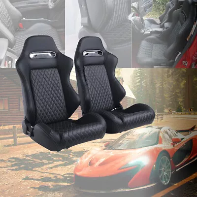 2pcs Bucket Racing Seats Reclinable Universal PU Leather Sports Seat Black  • $355.55