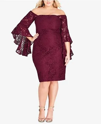 $52 • Buy CITY CHIC  Fitted  Lace Dress - S-16 - Maroon