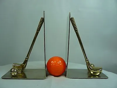 Golf Theme Metal Book Ends With Club And Ball  Brass Color  • $5