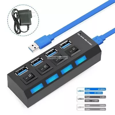 4 Port USB Hub 3.0 Powered High Speed Data Sync Splitter Adapter PC Mac Laptop • $8.99