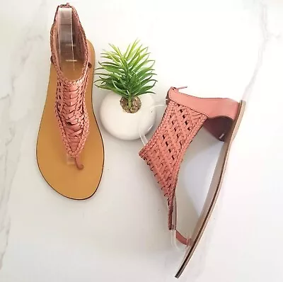 ECOTE Woven Leather Thong Sandals Women's Pink Flats Boho Shoes Size US 7.5* • $15.99