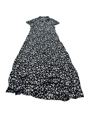 Zara Womens Black Shortsleeve Floral Long Dress Size L Good Condition • $35