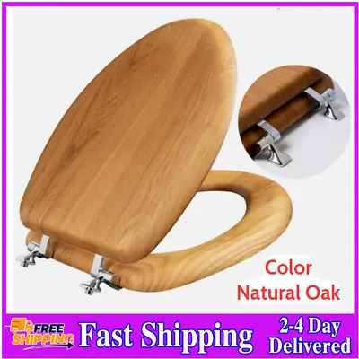 Bathroom Closed Front Toilet Seat Elongated Natural Oak Solid Wood Durable NEW • $32.83