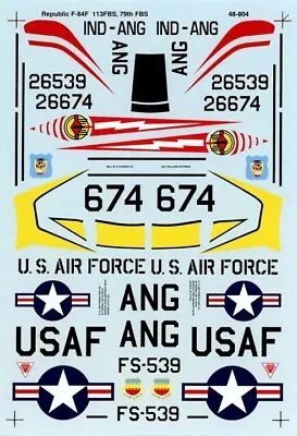 Super Scale 48-0804F-84F -Thunderstreak 79th & 113rd FBS Indiana- 1/48 Decals • $25