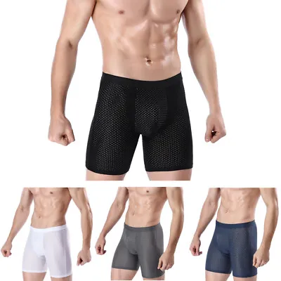 $8.99 • Buy Men Ice Silk Mesh Underwear Long Leg Boxer Trunk Sport Shorts Breathable Briefs