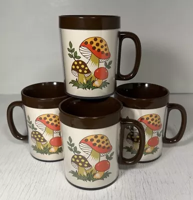 (4) VTG 70s Sears Roebuck Thermo-Serv Plastic Insulated Merry Mushrooms Cup Mug • $69.99