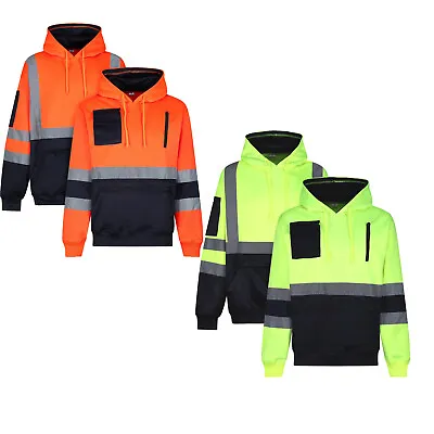 Hi Vis Viz Hoodie High Visibility Hoody Men Pullover Security Hooded Workwear • £18.99