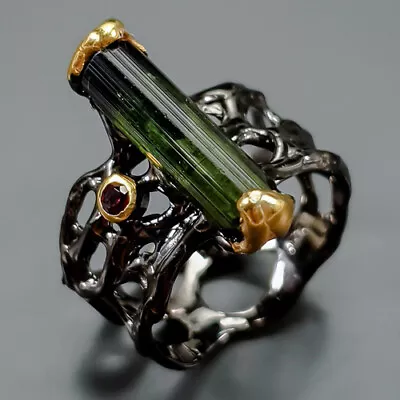 Vintage Natural Tourmaline Ring 925 Sterling Silver Size 9 /R347043 • $17.99