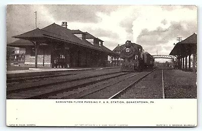 C1908 QUAKERTOWN PA SCRANTON FLYER PASSING P & R RAILROAD DEPOT POSTCARD P3991 • $51.74