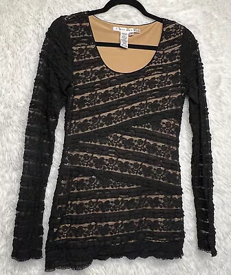 Max Studio Woman’s Size S Black Lace Frill Lined Long Sleeve Dress Shirt • $16.99