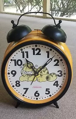 1978 Garfield Cat The Big Fat Alarm Clock VINTAGE By Sunbeam Orange 18x14 AS IS • $14