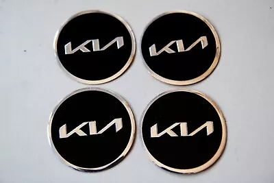 Rare Metal Look KIA 60mm BLACK Alloy Wheel Center Cap Cover Logo Sticker Set • $25.90