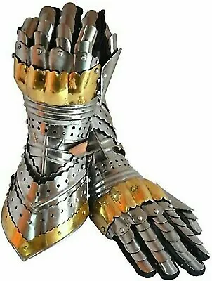 Medieval Gauntlet Gloves Armor Pair Brass Accents Crusader Armour Glove • $65