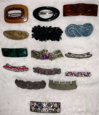 Lot Of 15 Vintage Ornate Women's Barrettes Hair Clips Metal Braided Gems G31 • $45