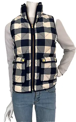 J Crew Down Fill Puffer Vest Buffalo Plaid Quilted Zip Two Way Pockets  Blue XS* • $29.95