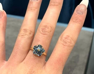 £80 • Buy 9ct Yellow Gold Blue Topaz Flower Ring (size N)
