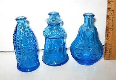 $19.99 • Buy Vtg Lot 3 WHEATON NJ Blue Glass Miniature Bottles Cape May Bitters Old Doc Cure