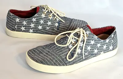 TOMS Paseo Canvas Lace Up Casual Sneakers Blue Chambray Stars & Stripes Men's 8 • $15