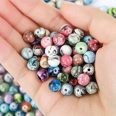 50 Marble Acrylic Beads 8mm Assorted Lot Mixed Striped Bulk Jewelry Supplies Mix • $4.55
