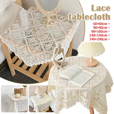 Retro Embroidered Lace Tablecloth Beige Mesh Nightstand Coffee Table Cover • $15.88