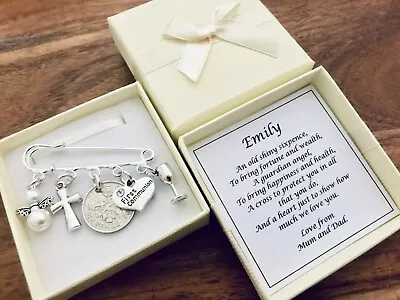£5.99 • Buy LUCKY SIXPENCE, 1st, FIRST HOLY COMMUNION, Charm, PIN, PERSONALISED Gift