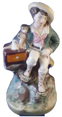 Antique 19thC Staffordshire Organ Grinder W/ Monkey Figurine Figure English • $79.20