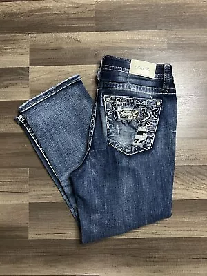 Miss Me Mid-Rise Curvy Crop Denim Jeans Size 30 Rhinestones Floral White Tag • $24.95