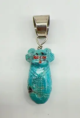 VTG BE Native Sterling Carved Turquoise Indian Baby Doll Pendant 16.6g #rcp • $120
