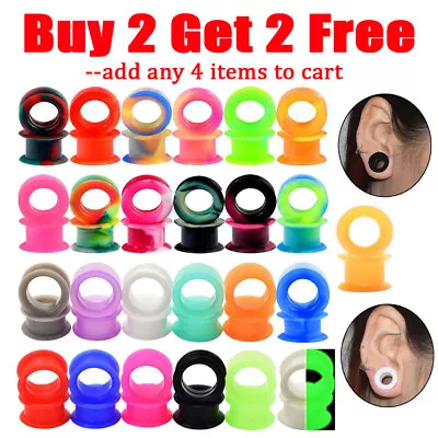 PAIR-THICK SILICONE SKINS FLESH TUNNELS-Ear Gauges-Soft Ear Plugs-Ear Skin 2g-1  • $2.99