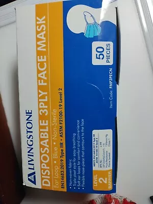 Livingstone Disposable 3 Ply Face Mask Level 2 Barrier  Protection 50pcs Rrp$20+ • $6.95
