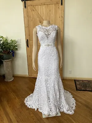 NEW Karelina Sposa Marys Bridal C8030 Trumpet Fit Flare Lace Wedding Dress White • $600