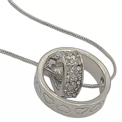 Swarovski Silver Necklace - Crystal Heart Circle Pendant Chain NEW • $11