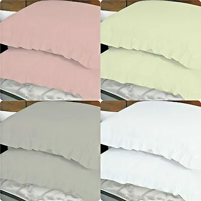 2X Luxury Frilled Pillowcases Frilly Edge Oxford Pair Pack Bedroom Pillow Covers • £4.93