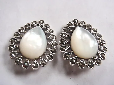 Mother Of Pearl Marcasite 925 Sterling Silver Stud Earrings  • $18.99