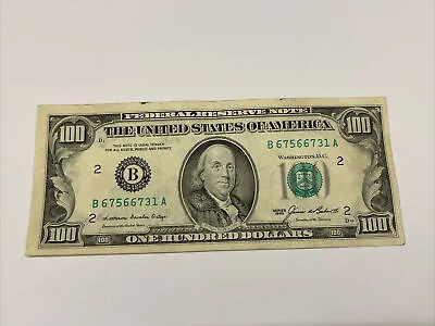Series 1985 US One Hundred Dollar Bill $100 New York ~ B 67566731 B • $133