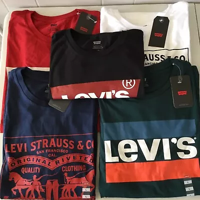 Lot Of 5 Mens Levis Strauss & Co Classic Crew Tee Shirts Size Large White Green • $70