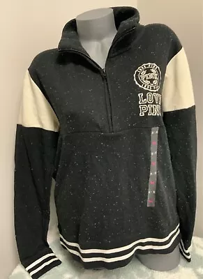 Victoria's Secret PINK ~High-Low Half-Zip Pullover~ Black Starlight Sz Medium • $22.05