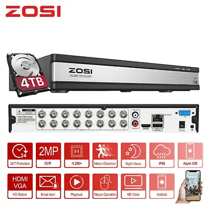 ZOSI 16CH H.265+ 1080p DVR With 4TB For Security Camera System Motion Detection • $185.89