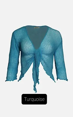 £8.99 • Buy Womens Ladies Bali One Size Tie Up Stretch  Net Shrug Cardigan Turquoise 4 Clr 