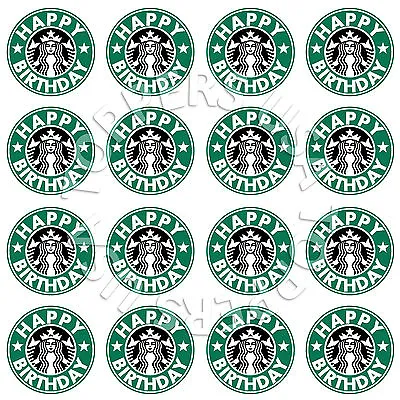 16x EDIBLE Starbucks Logo Birthday Party Cupcake Toppers Wafer Paper 1.7  Uncut • $5.99