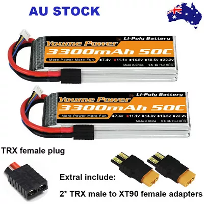 2pcs Youme 11.1V 3S 3300mAh 50C TRX XT90 LiPo Battery For RC Drone Helicopter AU • $44.33