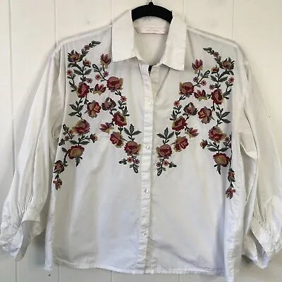 $11.99 • Buy Zara Embroidered Blouse With Balloon Sleeves X-Small